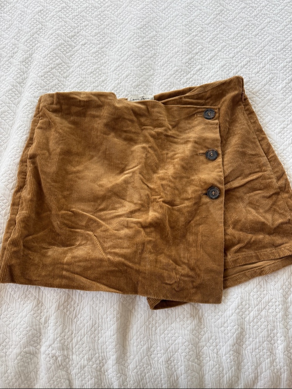 Love Tree Corduroy Button-Front Skort in Camel Brown